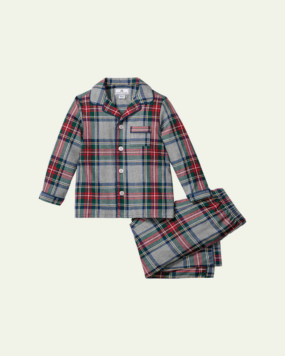 Boy's Westminster Tartan-Print Pajama Set, Size 6M-14